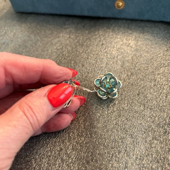 Elegant Silver and Blue Floral Earrings - Picture 3 of 5